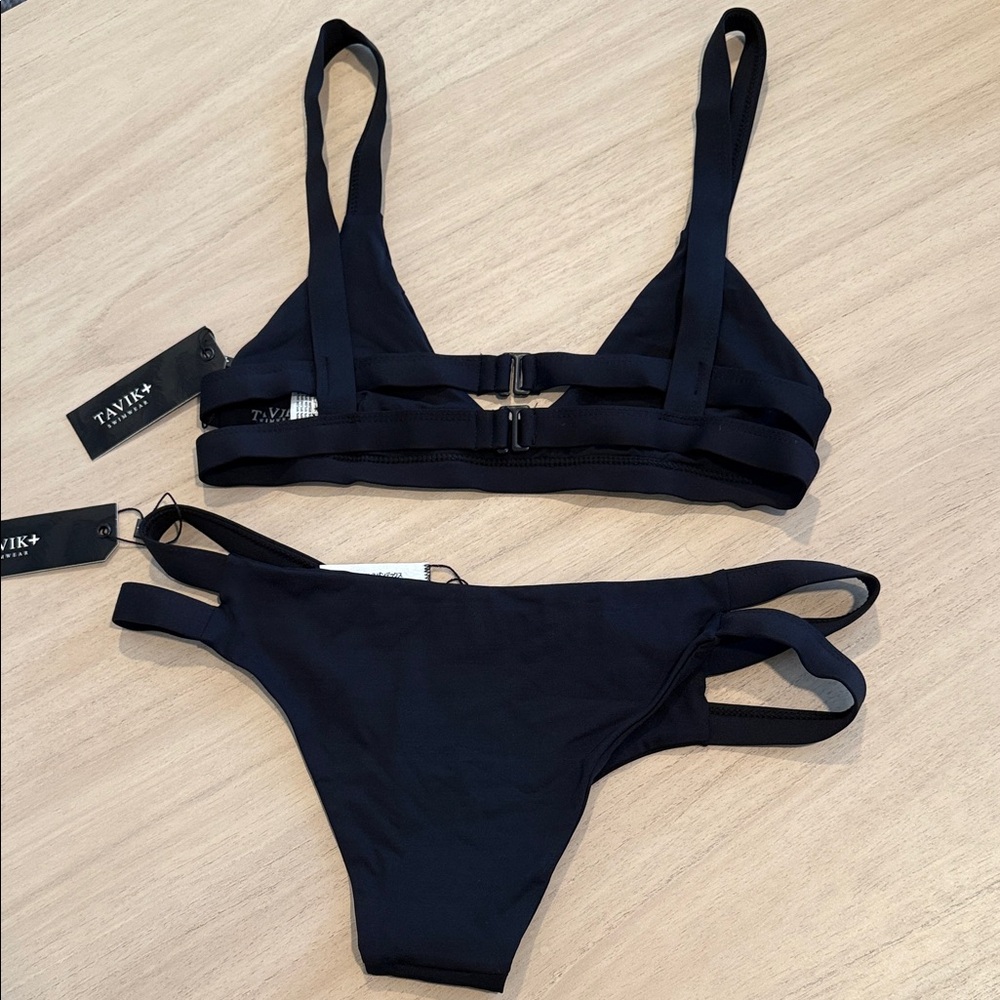 Tavik Black Bikini Set Strappy Minimal Swimwear NWT Size S / M - Picture 2 of 7